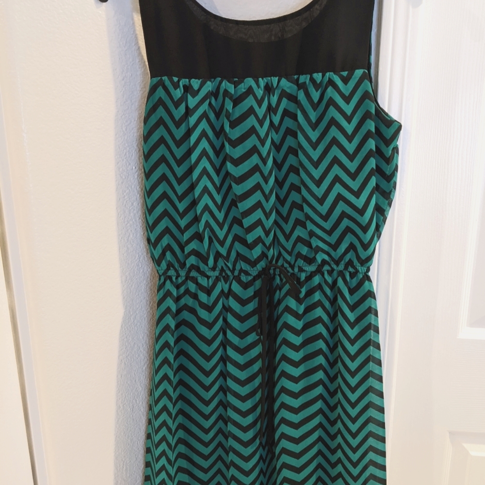 Black and green Chevron work dress